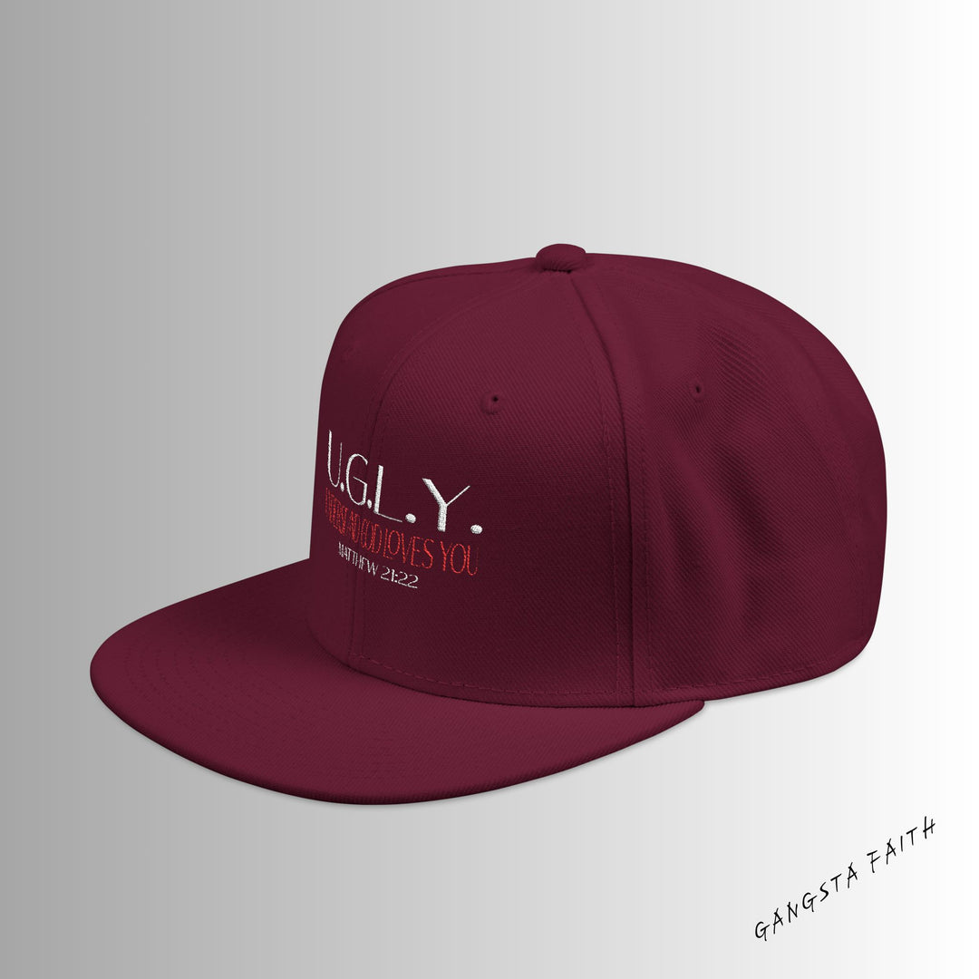 Burgundy U.G.L.Y ( Understand God Loves You ) Snapback Hat with Unique Design, Casual Cap, Streetwear Accessory, Gift for Him/Her, Fashionable Headwear
