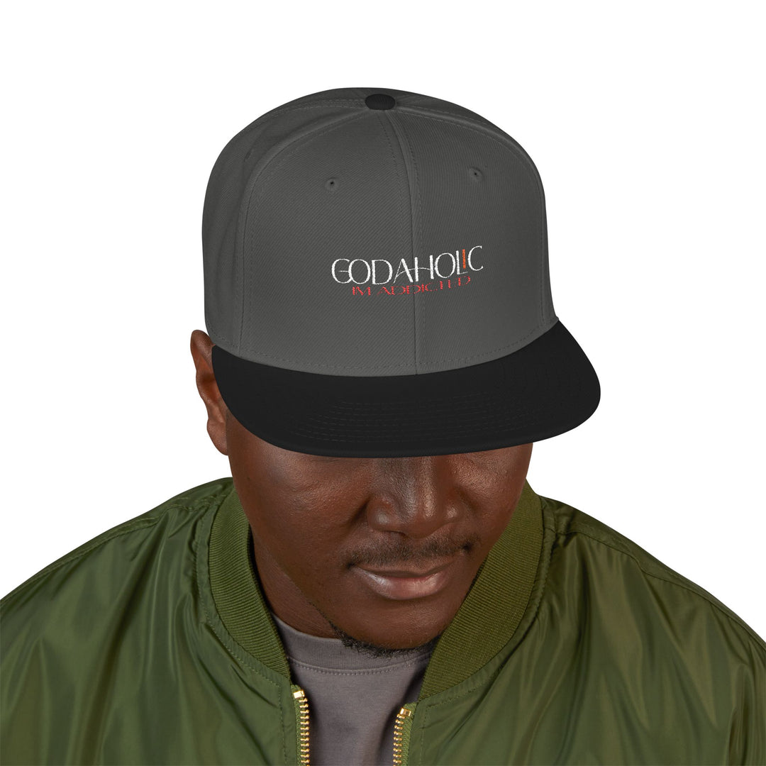 Charcoal Grey Godaholic Snapback Hat with Unique Design, Casual Cap, Streetwear Accessory, Gift for Him/Her, Fashionable Headwear