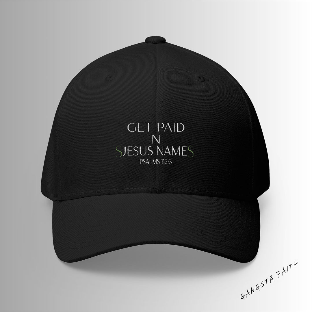 Black Get Paid In Jesus Name Embroidered Cap, Spiritual Headwear, Gift for Faith-Based Events, Daily Wear, Adjustable Closure Hat