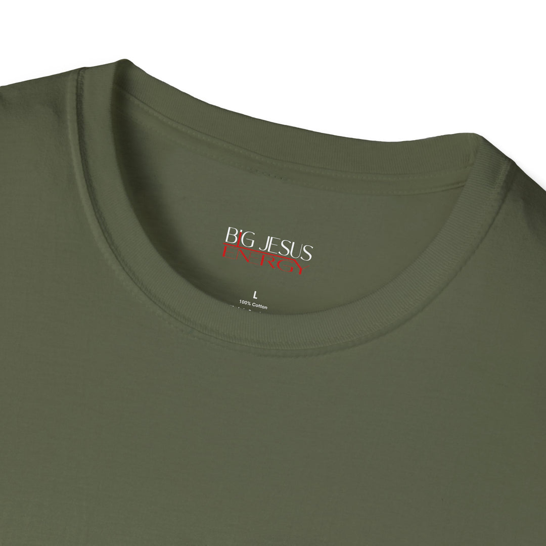 Military Green Big Jesus Enegry Unisex Softstyle T-Shirt.