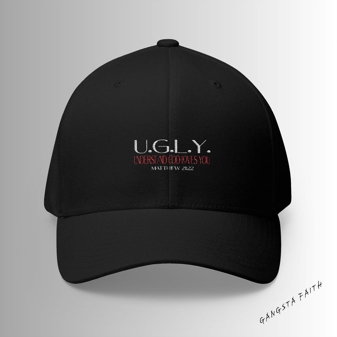 Black U.G.L.Y ( Understand God Love You ) Embroidered Cap, Spiritual Headwear, Gift for Faith-Based Events, Daily Wear, Adjustable Closure Hat