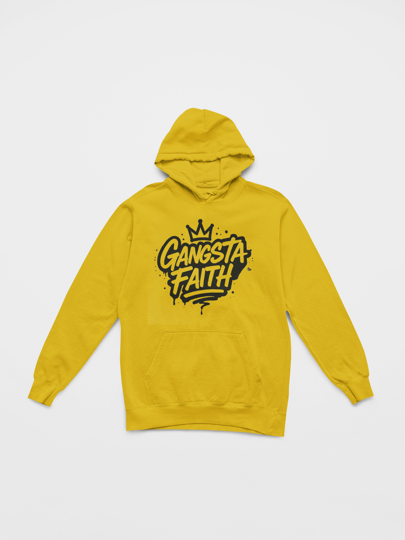 Gangsta Faith Unisex Pullover Christian Hoodie - Bold Yellow Design for Faith and Empowerment
