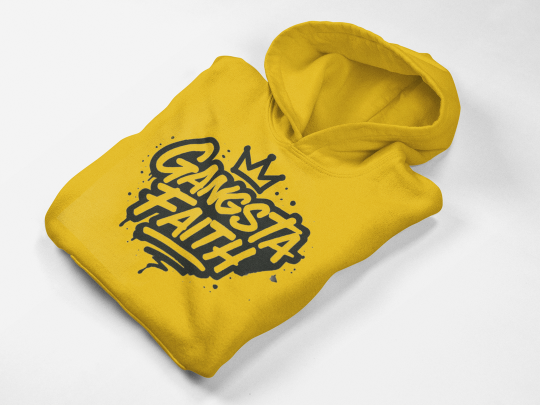 Gangsta Faith Unisex Pullover Christian Hoodie - Bold Yellow Design for Faith and Empowerment
