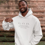 Load image into Gallery viewer, G.O.D. Overcomes Determination Hoodie - Inspirational Faith Pullover White