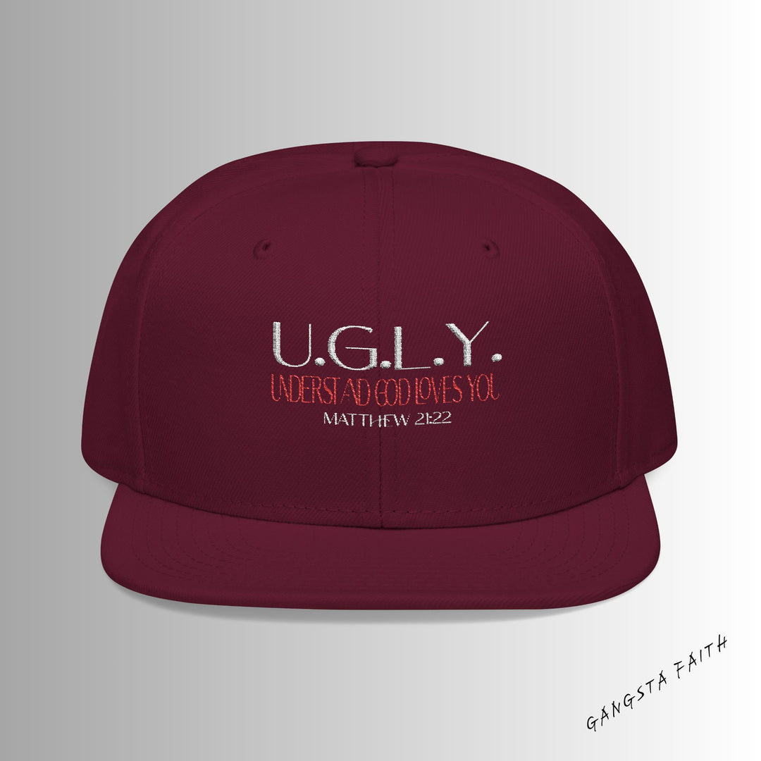 Burgundy U.G.L.Y ( Understand God Loves You ) Snapback Hat with Unique Design, Casual Cap, Streetwear Accessory, Gift for Him/Her, Fashionable Headwear