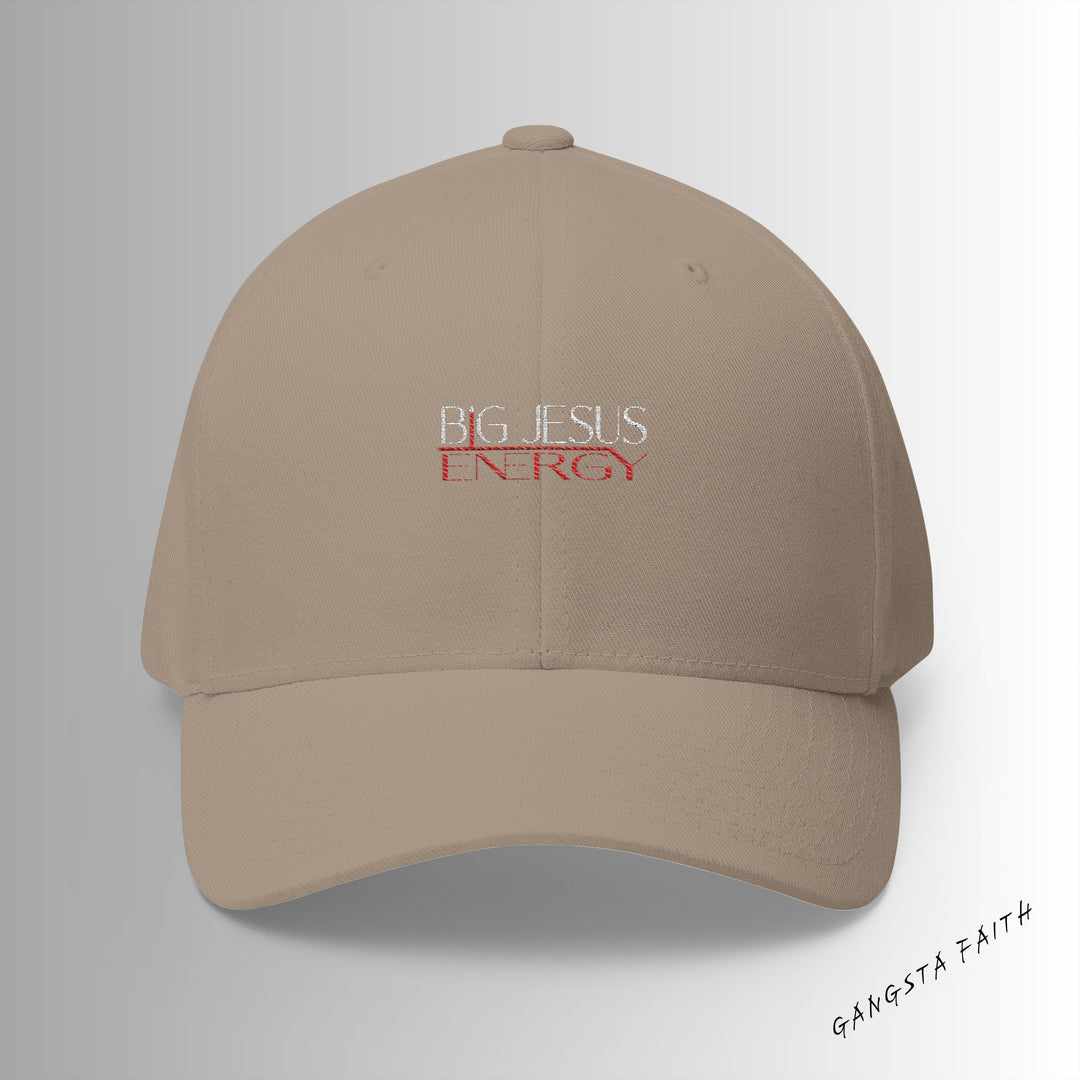 Khaki Big Jesus Energy Embroidered Cap, Spiritual Headwear, Gift for Faith-Based Events, Daily Wear, Adjustable Closure Hat