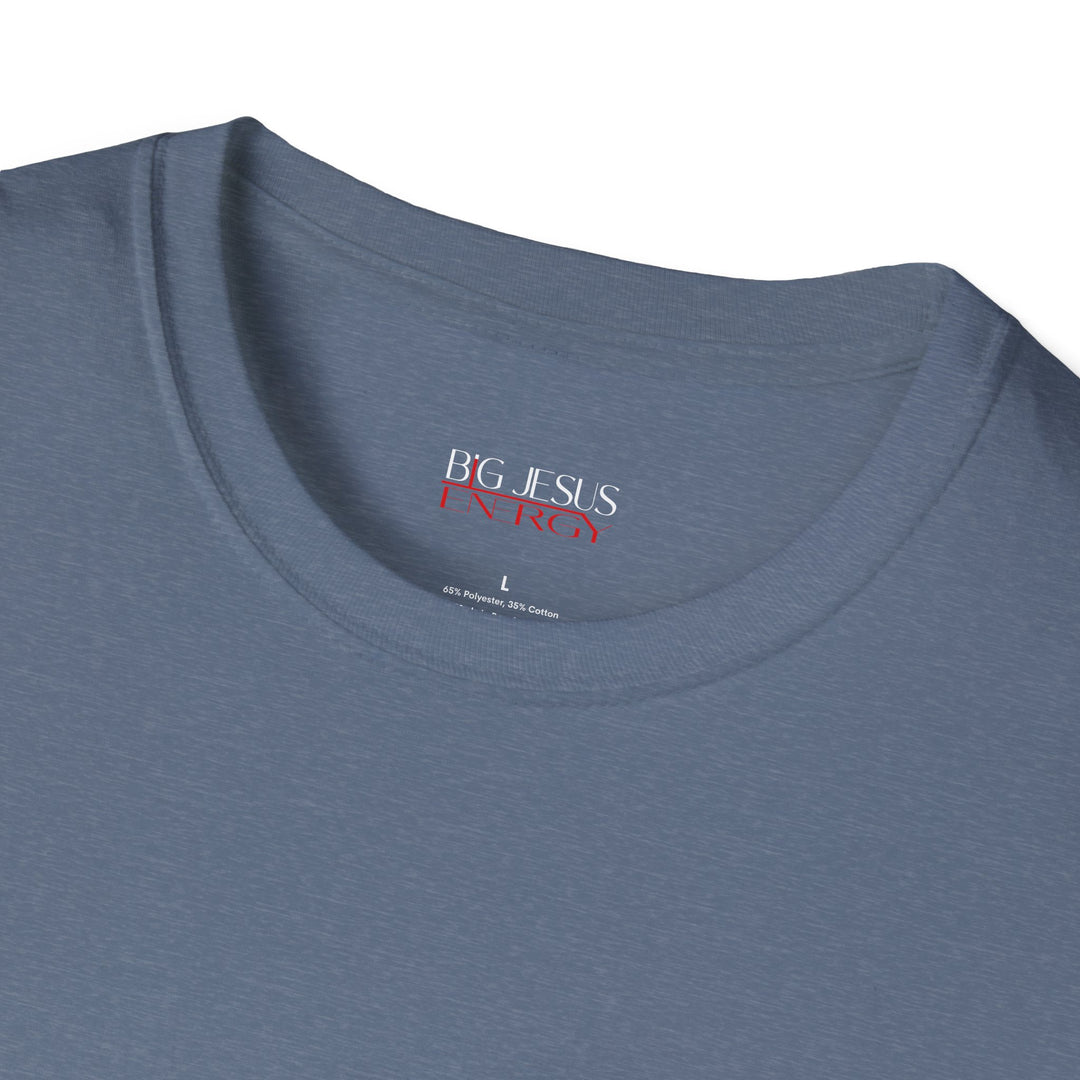 Heather Indigo Big Jesus Enegry Unisex Softstyle T-Shirt.