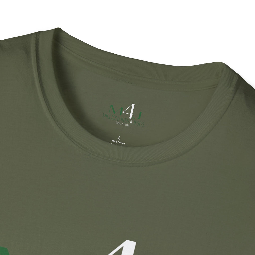 Military Green M4J/Millionaires for Jesus  Unisex Softstyle T-Shirt White & Black
