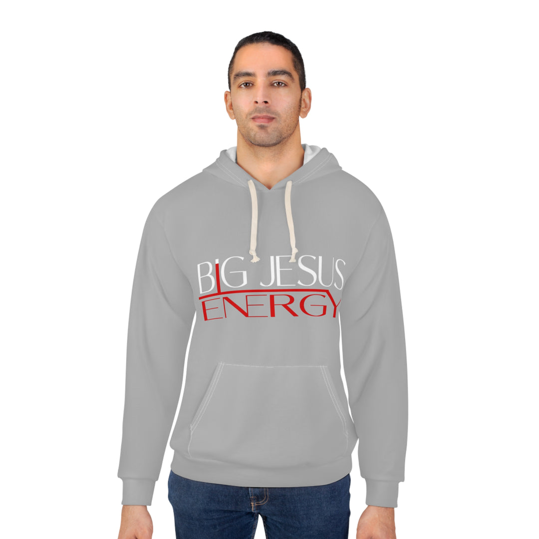 Grey Big Jesus Energy Unisex Pullover Hoodie | Faith Apparel, Christian Gift, Inspirational Wear, Gift for Him/Her, Cozy Church Hoodie