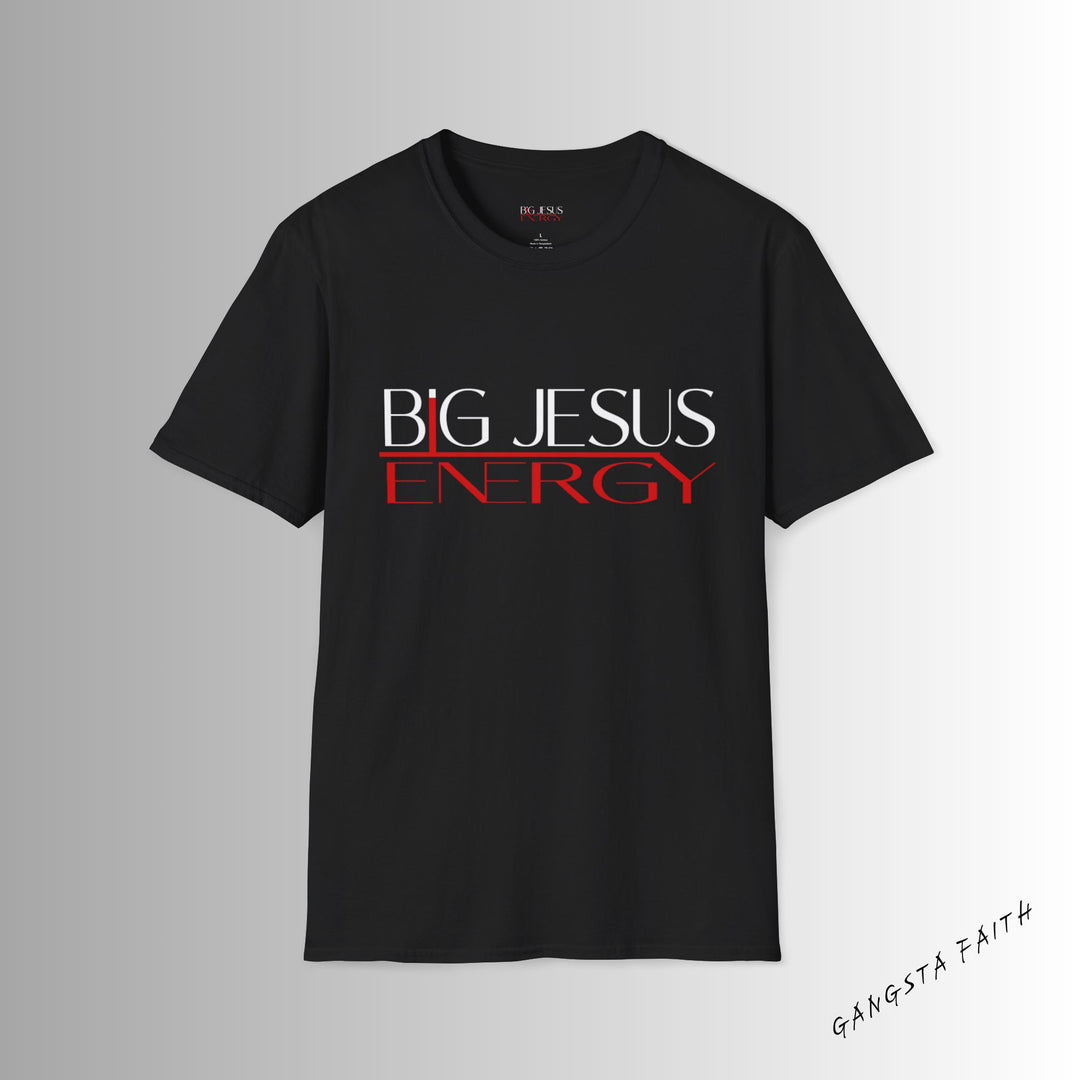 Black Big Jesus Enegry Unisex Softstyle T-Shirt..