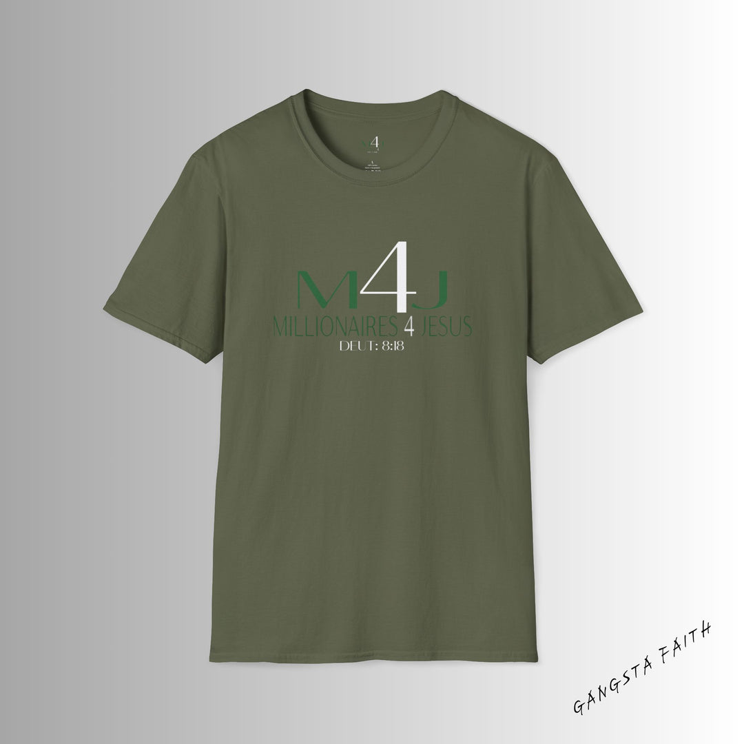 Military Green M4J/Millionaires for Jesus  Unisex Softstyle T-Shirt White & Black
