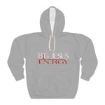 Load image into Gallery viewer, Grey Big Jesus Energy Unisex Pullover Hoodie | Faith Apparel, Christian Gift, Inspirational Wear, Gift for Him/Her, Cozy Church Hoodie