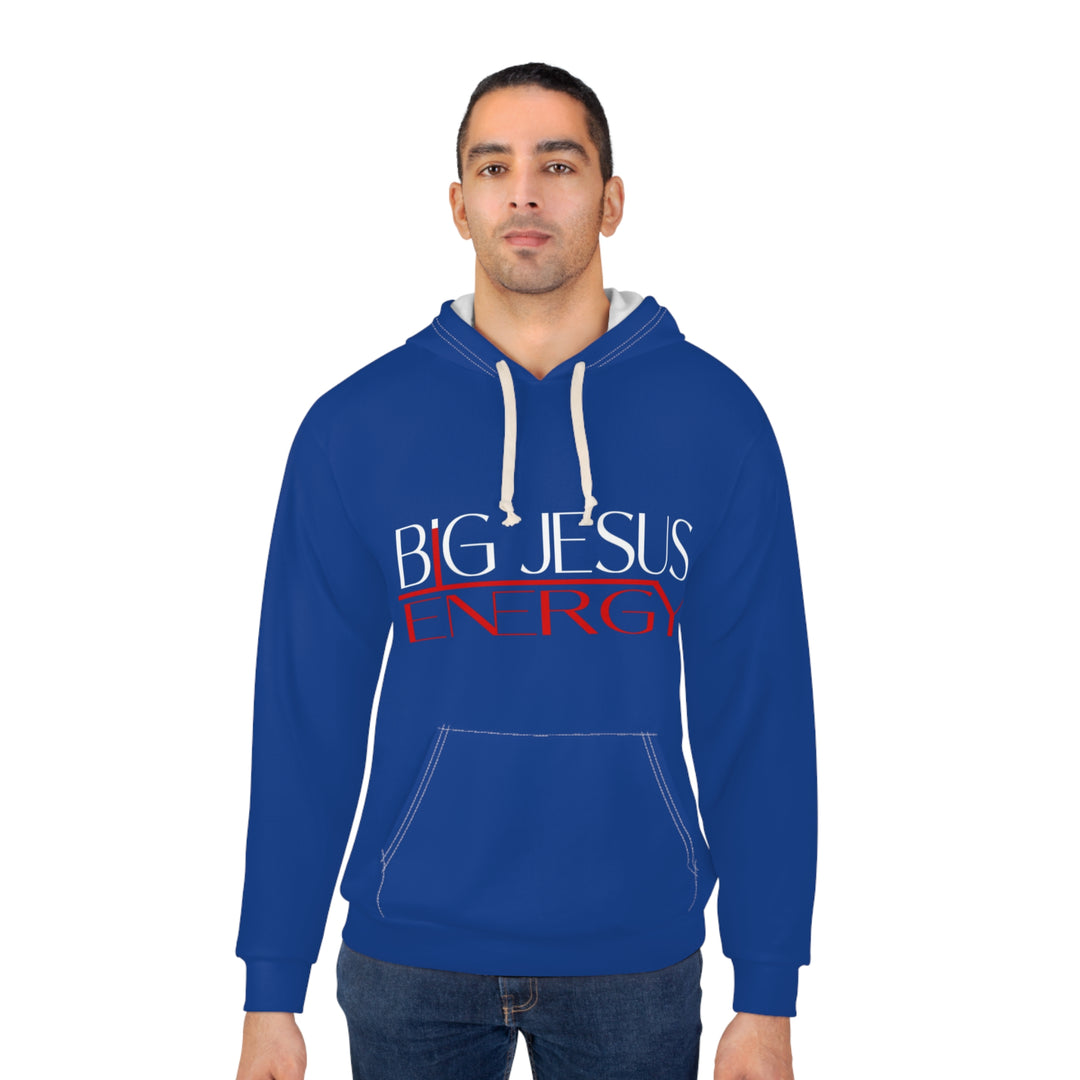 Dark Blue Black Big Jesus Energy Unisex Pullover Hoodie | Faith Apparel, Christian Gift, Inspirational Wear, Gift for Him/Her, Cozy Church Hoodie