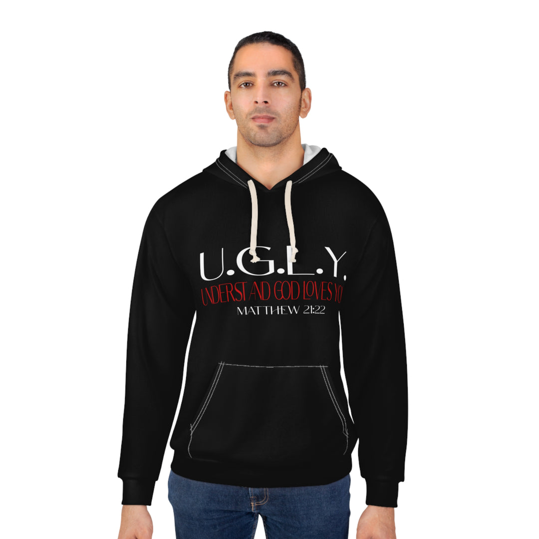 Black U.G.L.Y. Inspirational Unisex Pullover Hoodie, Motivational Sweatshirt, Gift for Him, Gift for Her, Christian Hoodie, Cozy Layering Piece