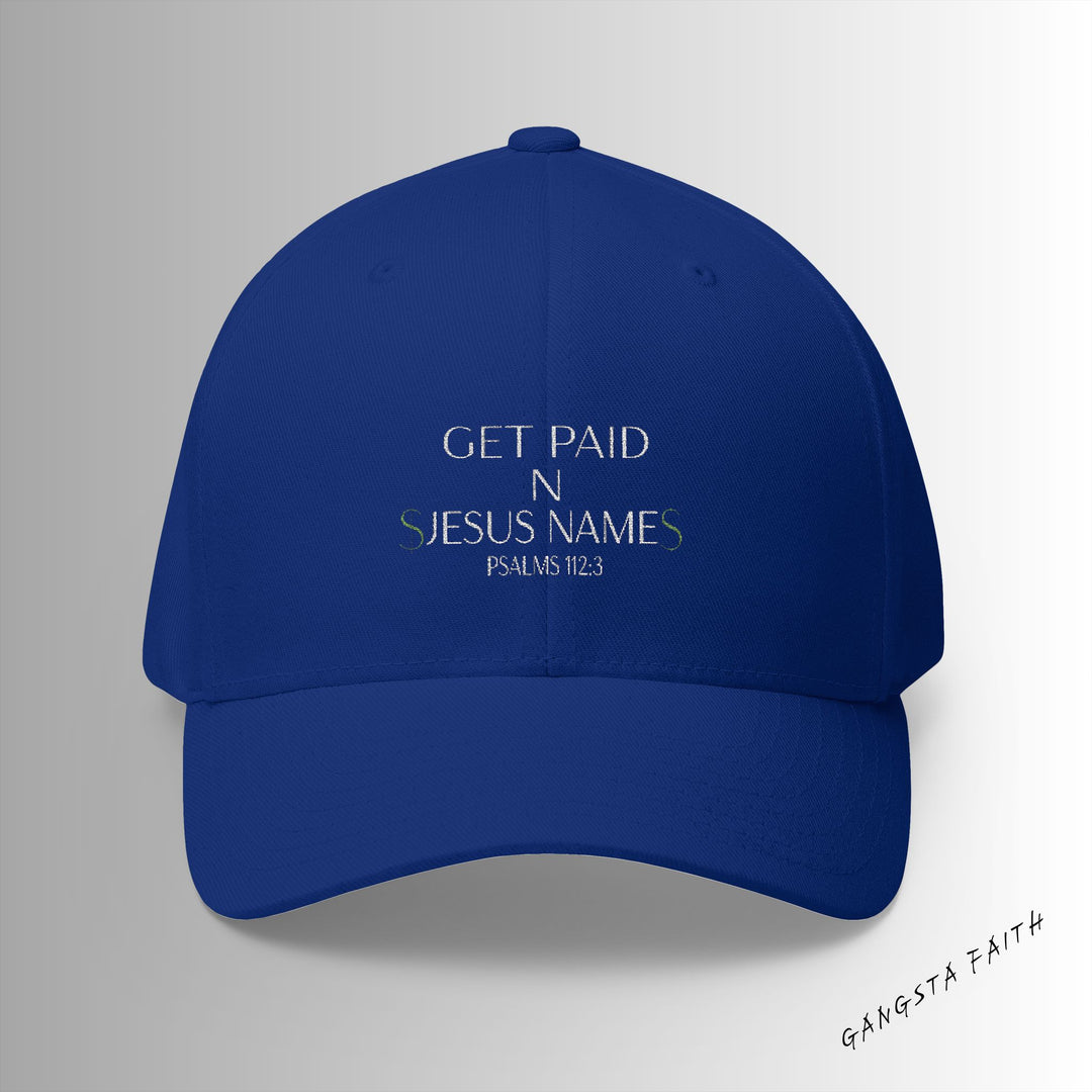 Blue Get Paid In Jesus Name Embroidered Cap, Spiritual Headwear, Gift for Faith-Based Events, Daily Wear, Adjustable Closure Hat