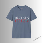 Load image into Gallery viewer, Heather Indigo Big Jesus Enegry Unisex Softstyle T-Shirt.