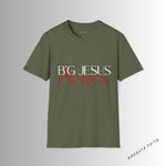 Load image into Gallery viewer, Military Green Big Jesus Enegry Unisex Softstyle T-Shirt.