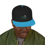 Load image into Gallery viewer, Black & Blue  Embroidered M4J Snapback Hat with Unique Design, Casual Cap, Streetwear Accessory, Gift for Him/Her, Fashionable Headwear