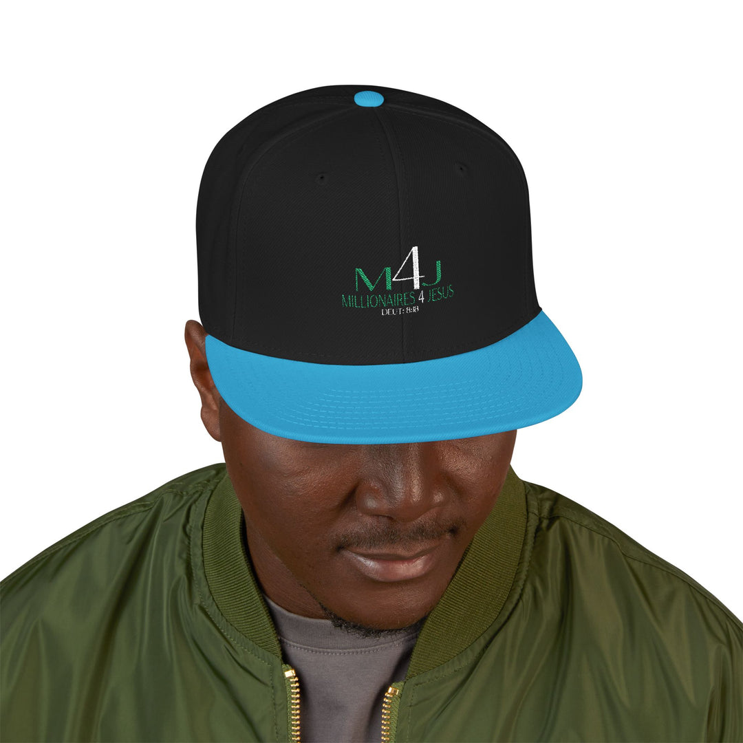 Black & Blue  Embroidered M4J Snapback Hat with Unique Design, Casual Cap, Streetwear Accessory, Gift for Him/Her, Fashionable Headwear