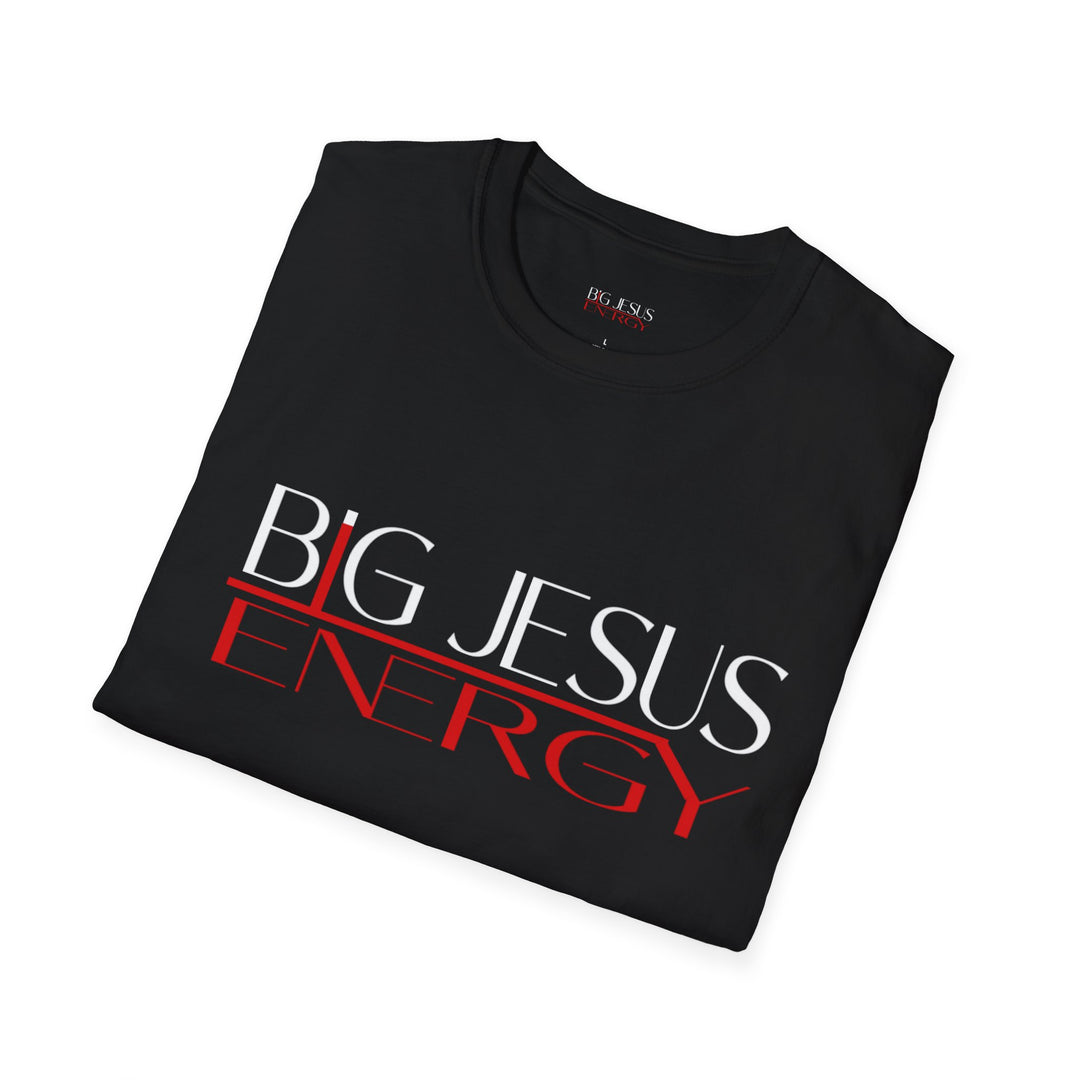 Black Big Jesus Enegry Unisex Softstyle T-Shirt..