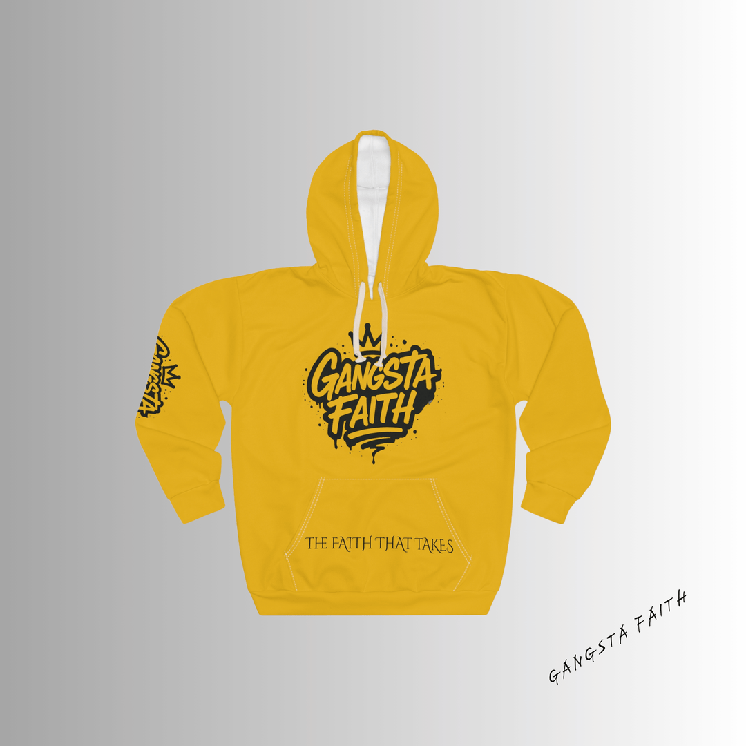Gangsta Faith Unisex Pullover Christian Hoodie - Bold Yellow Design for Faith and Empowerment