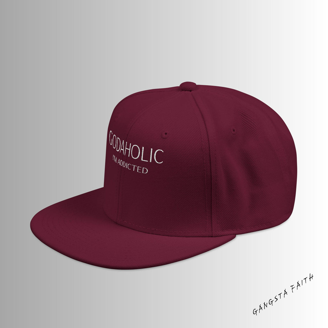Burgundy Godaholic Snapback Hat with Unique Design, Casual Cap, Streetwear Accessory, Gift for Him/Her, Fashionable Headwear