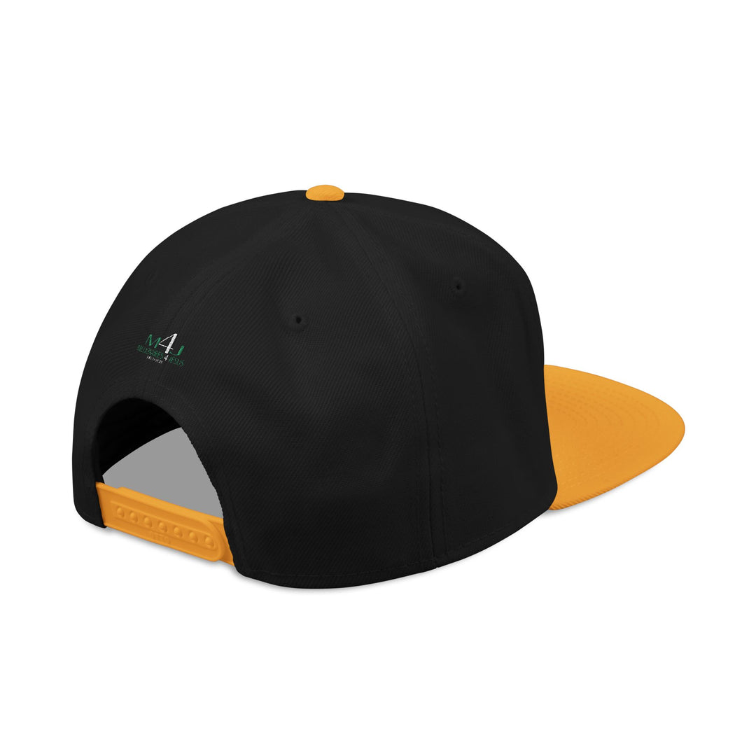 Black & Gold Embroidered M4J Snapback Hat with Unique Design, Casual Cap, Streetwear Accessory, Gift for Him/Her, Fashionable Headwear