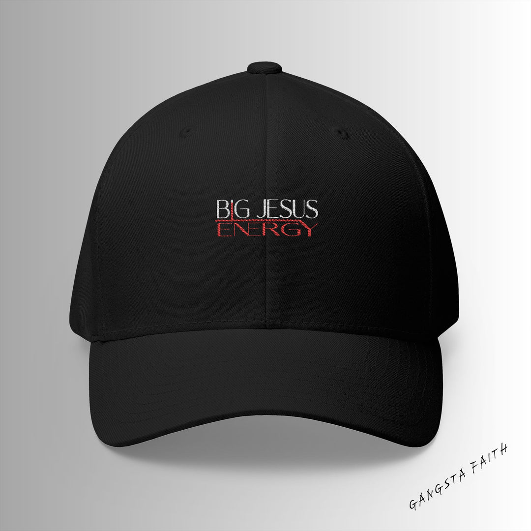 Black Big Jesus Energy Embroidered Cap, Spiritual Headwear, Gift for Faith-Based Events, Daily Wear, Adjustable Closure Hat