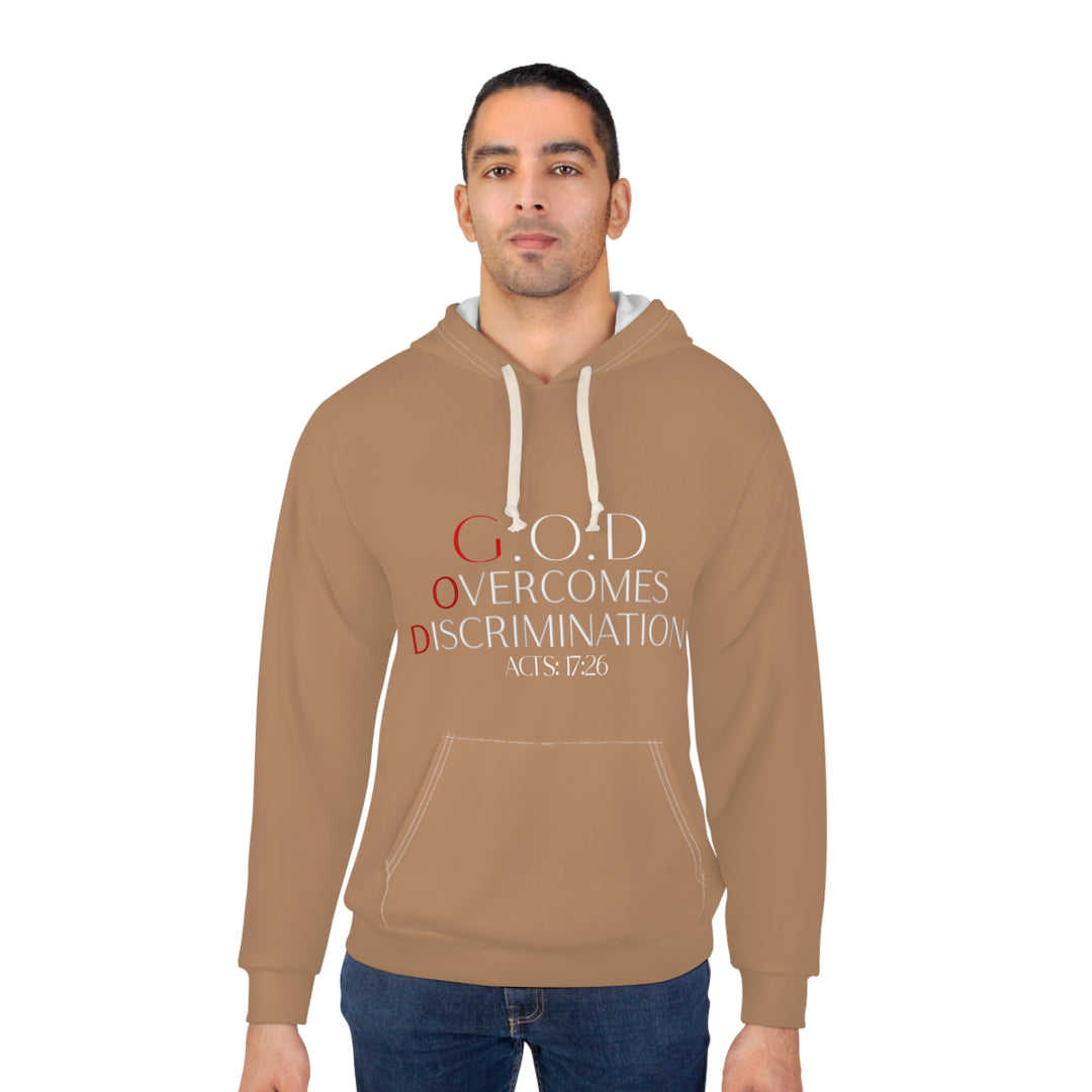 Brown Unisex Hoodie - G.O.D Overcomes Discrimination, Cozy Sweatshirt, Inspirational Apparel, Perfect Gift for Advocates, [...]