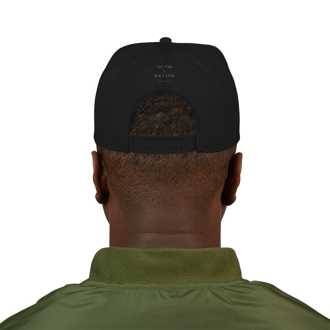 Black Get Paid In Jesus Name Snapback Hat with Unique Design, Casual Cap, Streetwear Accessory, Gift for Him/Her, Fashionable Headwear