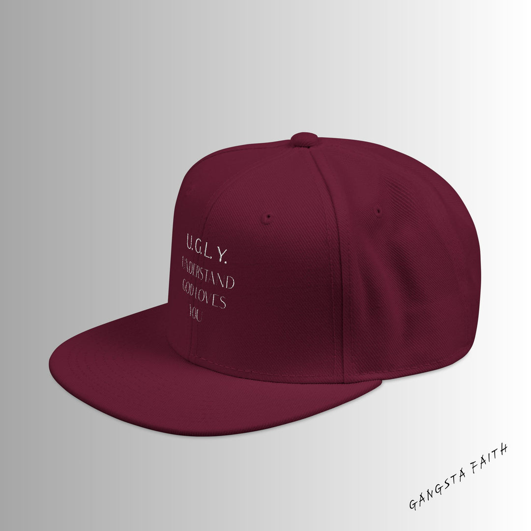 Burgundy U.G.L.Y ( Understand God Loves You ) Snapback Hat with Unique Design, Casual Cap, Streetwear Accessory, Gift for Him/Her, Fashionable Headwear