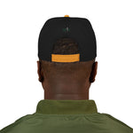 Load image into Gallery viewer, Black &amp; Gold Embroidered M4J Snapback Hat with Unique Design, Casual Cap, Streetwear Accessory, Gift for Him/Her, Fashionable Headwear
