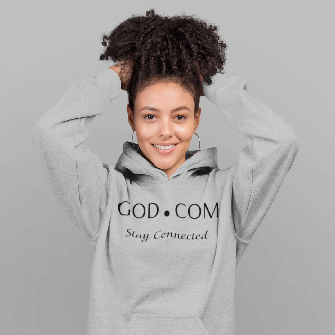 GOD.COM, Grey Hoodie — "Stay Connected" Christian Faith Pullover