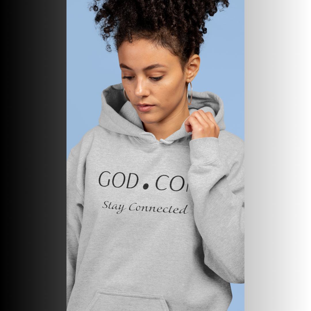 GOD.COM, Grey Hoodie — "Stay Connected" Christian Faith Pullover