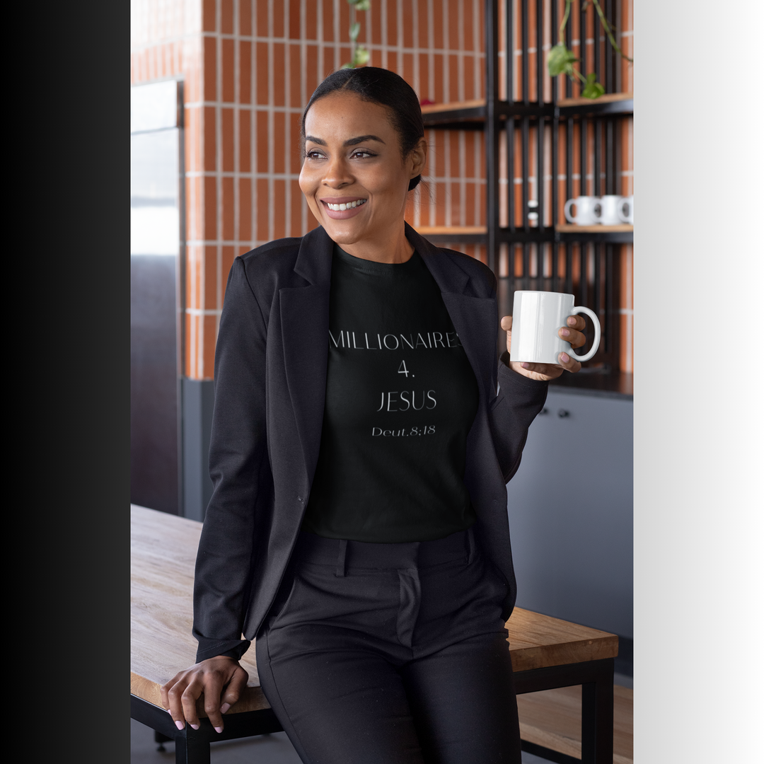 Christian Graphic Tee — "MILLIONAIRES + JESUS" Minimalist Faith Shirt