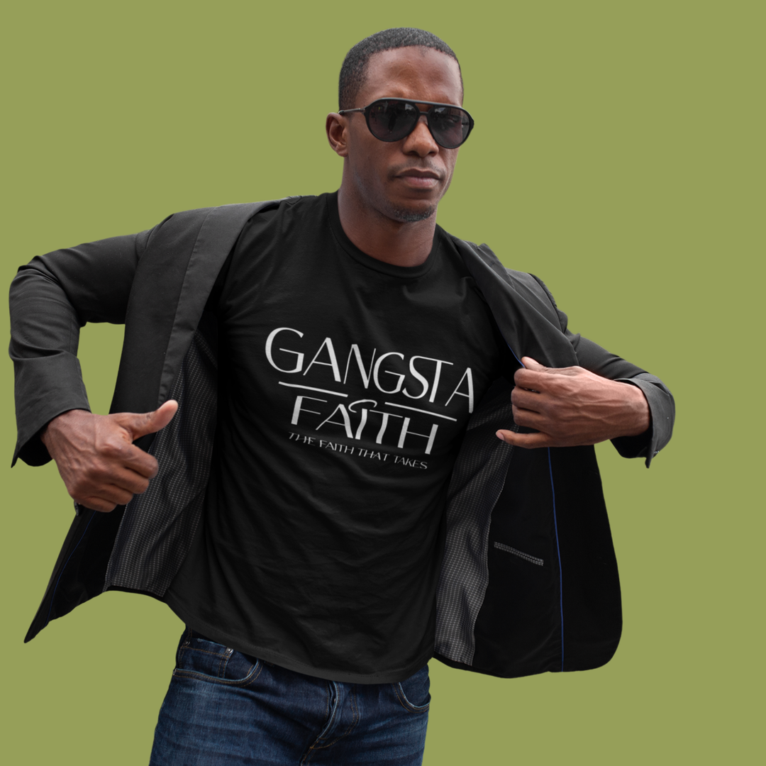 Gangsta Faith Tee — "The Faith That Takes" Christian Graphic Halo T‑Shirt Black