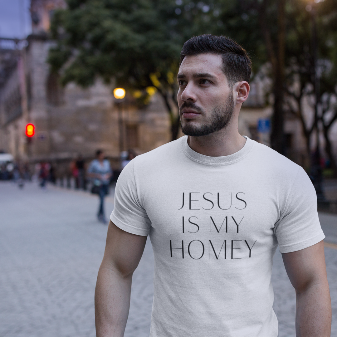 White Jesus Is My Homey Tee — Minimal Faith Graphic T-Shirt