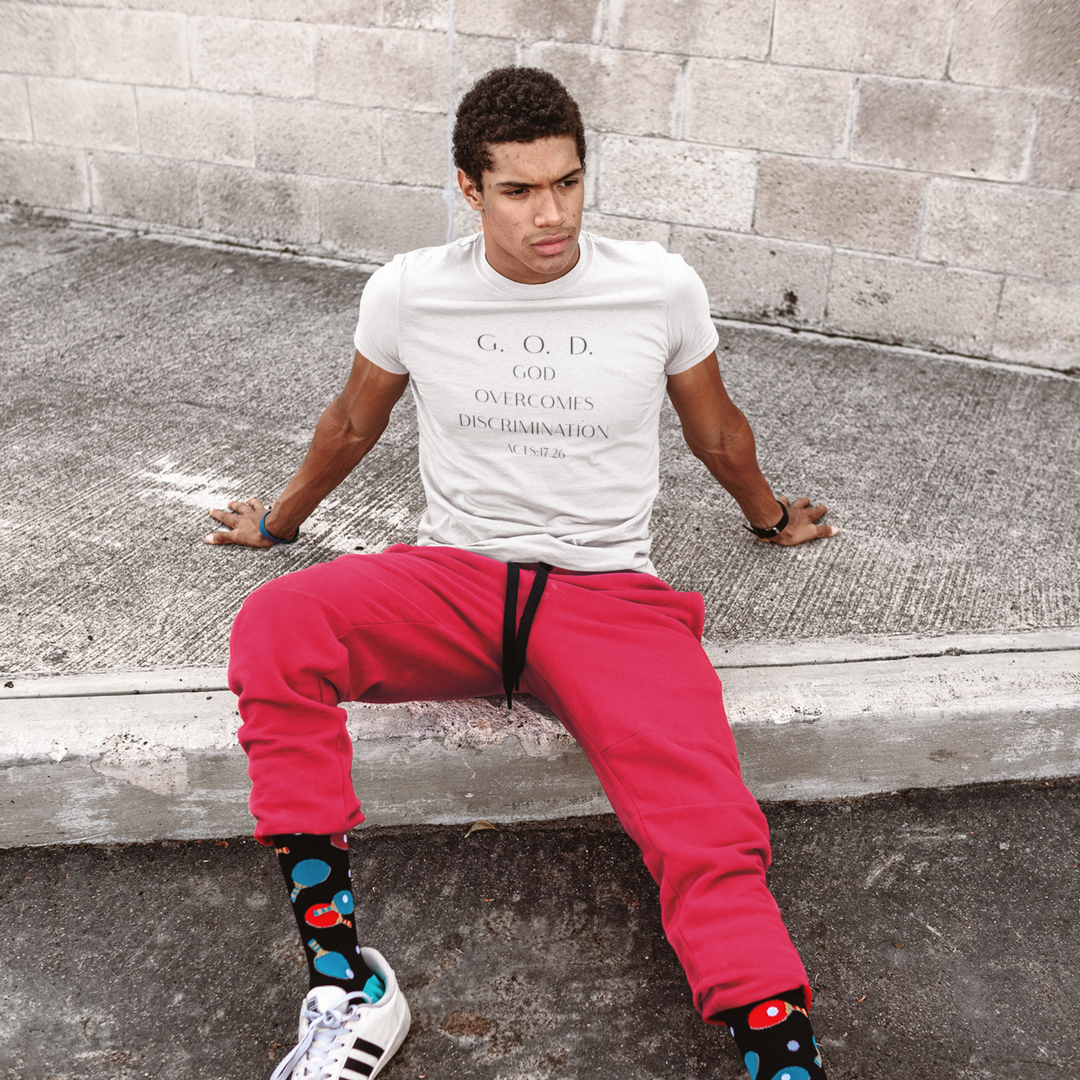 God Overcomes Discrimination T‑Shirt — Faith-Inspired Minimalist Tee