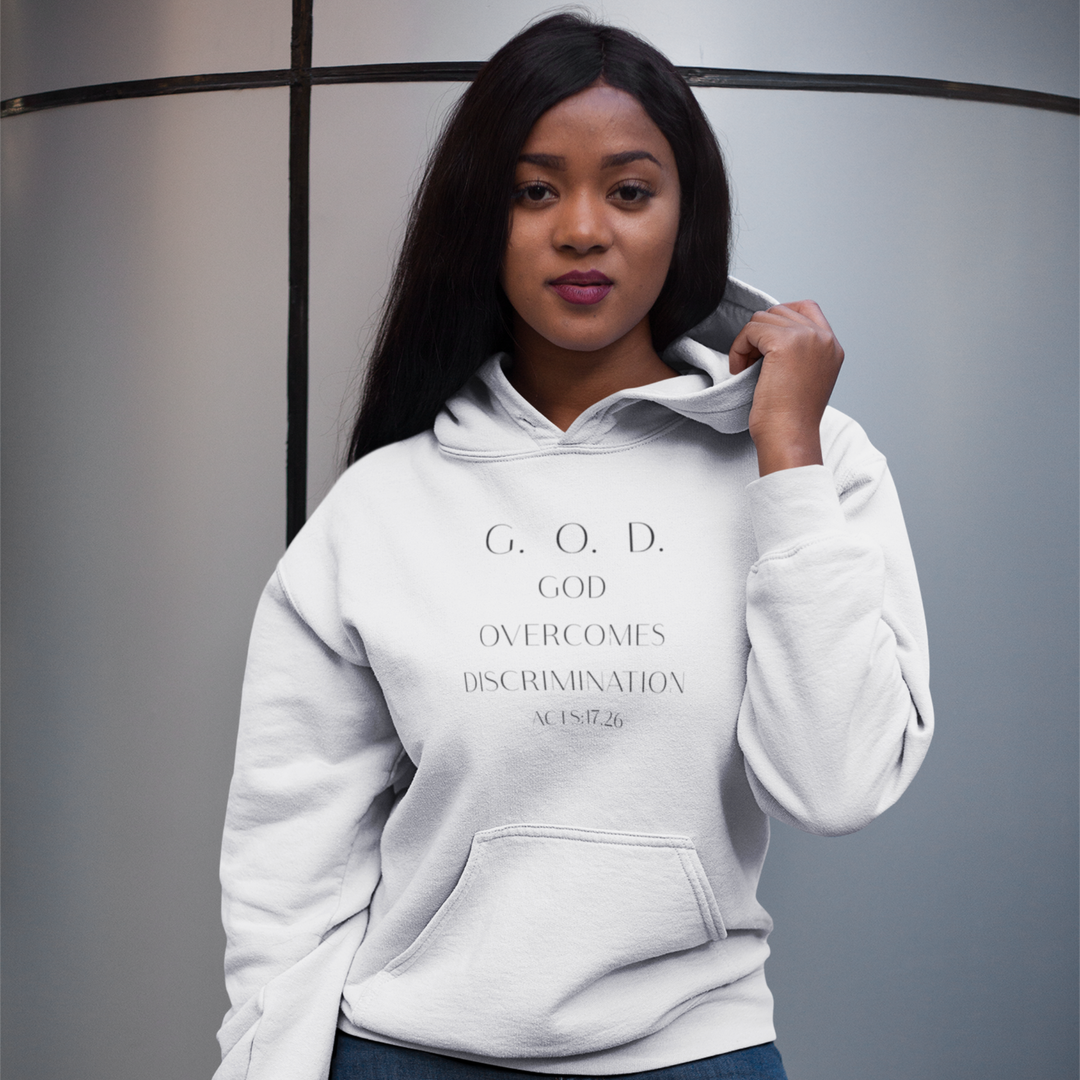 G.O.D. Overcomes Determination Hoodie - Inspirational Faith Pullover White