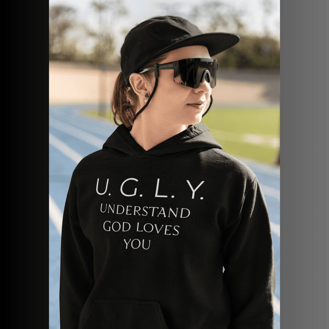 UGLY Hoodie — "Understand God Loves You" Christian Faith Pullover Black