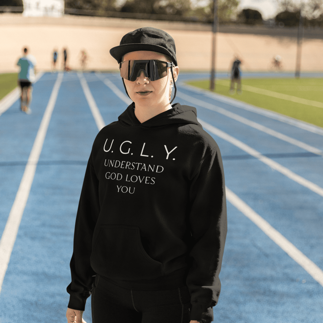 UGLY Hoodie — "Understand God Loves You" Christian Faith Pullover Black