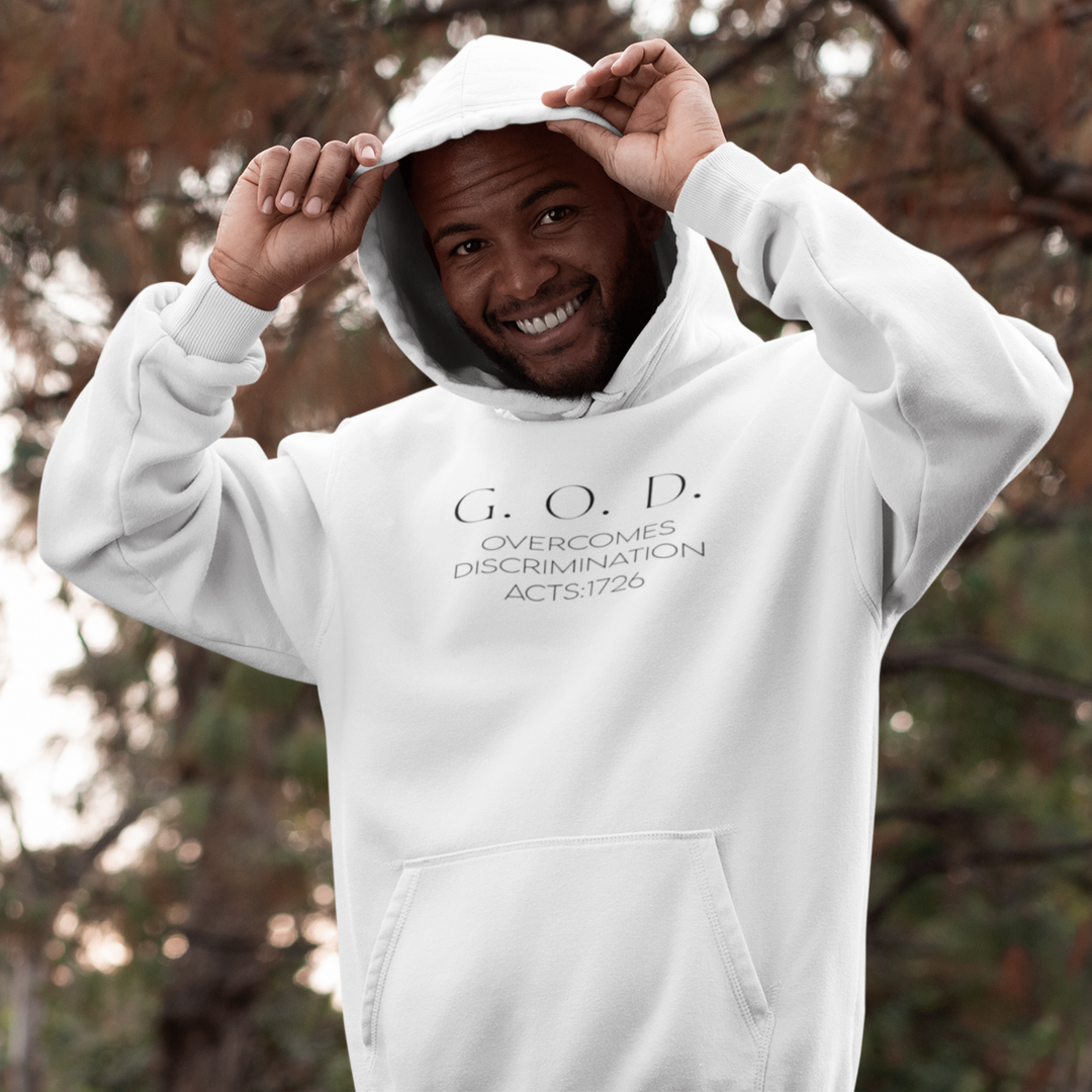 G.O.D. Overcomes Determination Hoodie - Inspirational Faith Pullover White