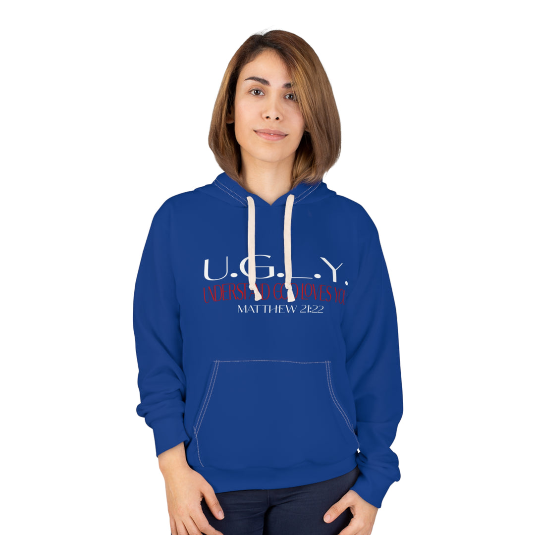 Blue U.G.L.Y. Inspirational Unisex Pullover Hoodie, Motivational Sweatshirt, Gift for Him, Gift for Her, Christian Hoodie, Cozy Layering Piece