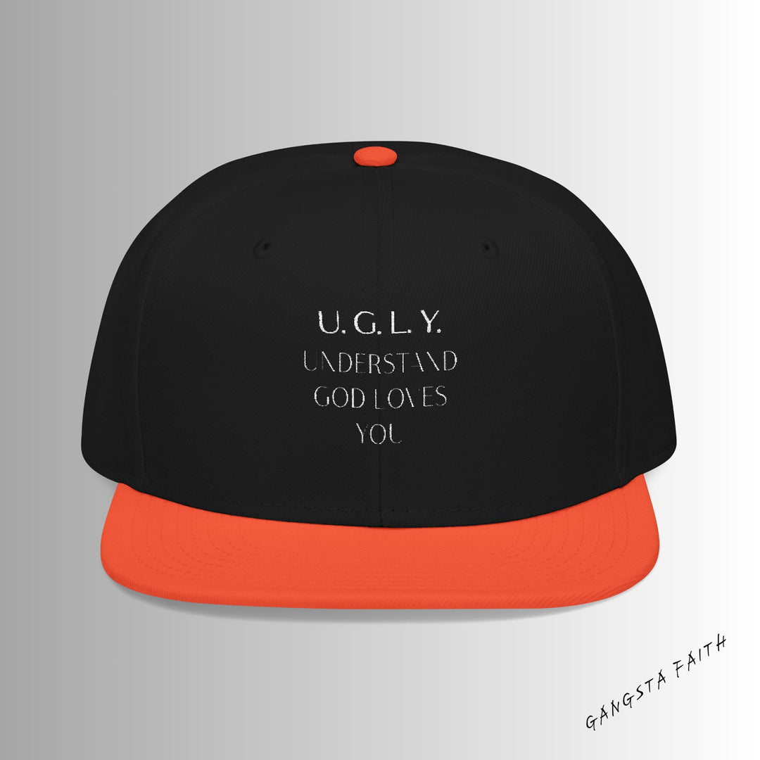 Black & Orange U.G.L.Y ( Understand God Loves You ) Snapback Hat with Unique Design, Casual Cap, Streetwear Accessory, Gift for Him/Her, Fashionable Headwear