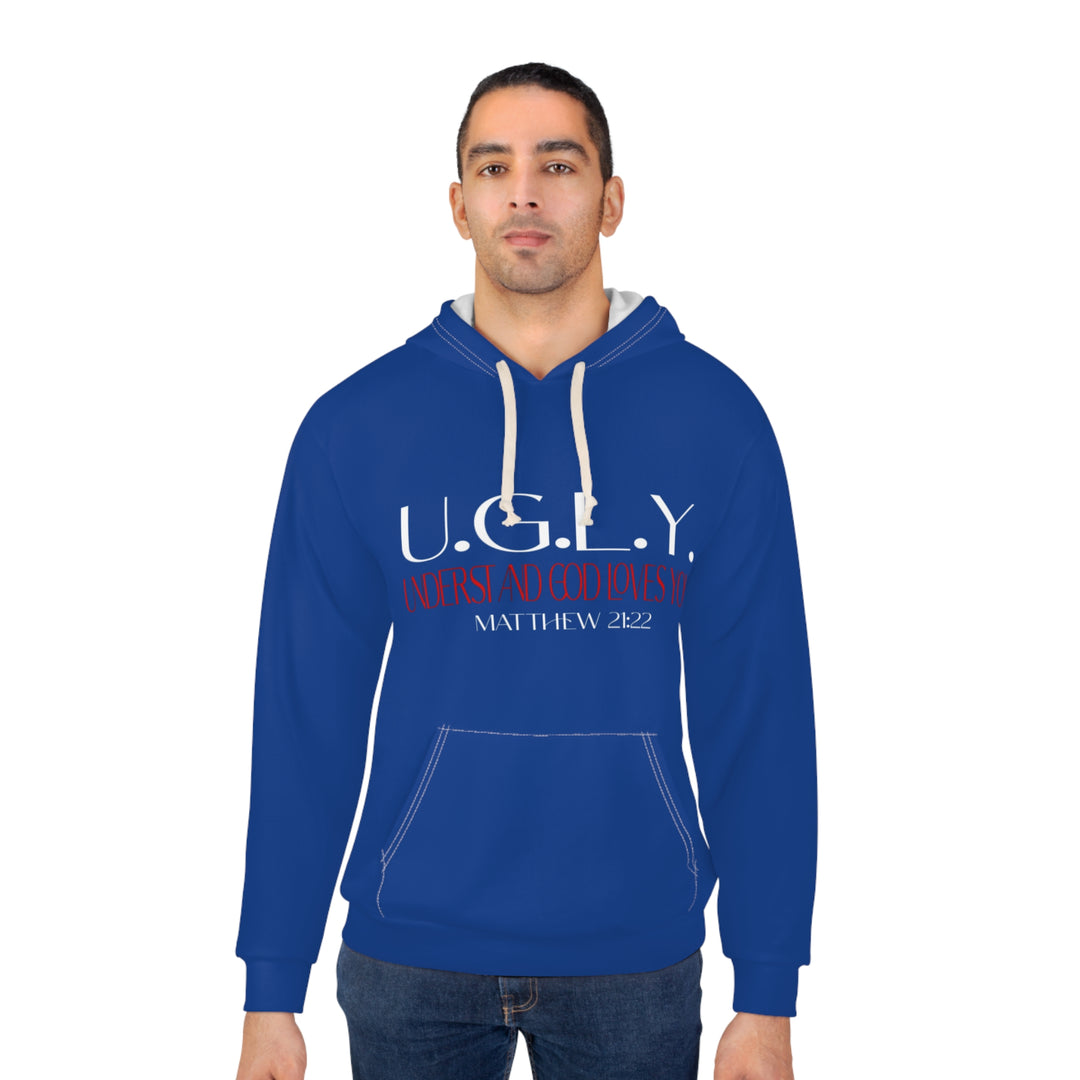 Blue U.G.L.Y. Inspirational Unisex Pullover Hoodie, Motivational Sweatshirt, Gift for Him, Gift for Her, Christian Hoodie, Cozy Layering Piece