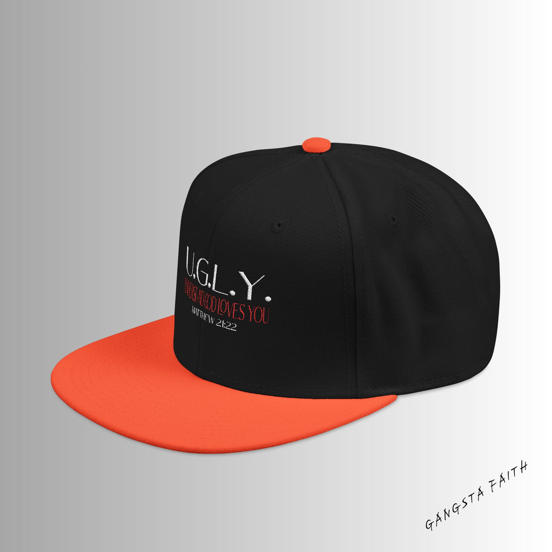 Black & Orange U.G.L.Y ( Understand God Loves You ) Snapback Hat with Unique Design, Casual Cap, Streetwear Accessory, Gift for Him/Her, Fashionable Headwear